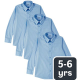 M&S Boys Regular Fit Easy to Iron Long Sleeve School Shirt Blue 5-6 Years 3-Pack