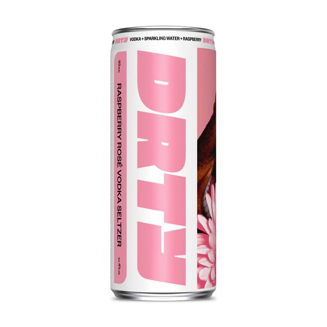 DRTY raspberry rose vodka seltzer 330ml can - British product