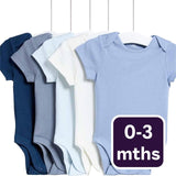 M&S Unisex Pure Cotton Plain Short Sleeve Bodysuits Blue Baby Bodysuits 0-3 M