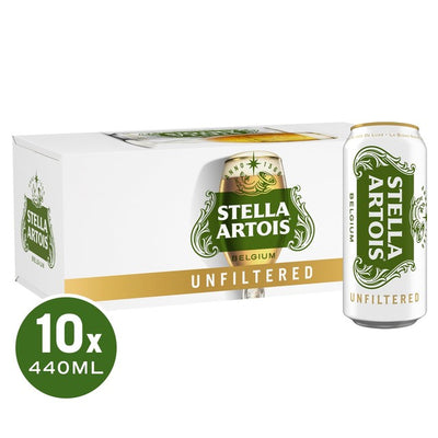 Stella Artois Belgian Unfiltered Lager Beer 440ml Can 10 Pack