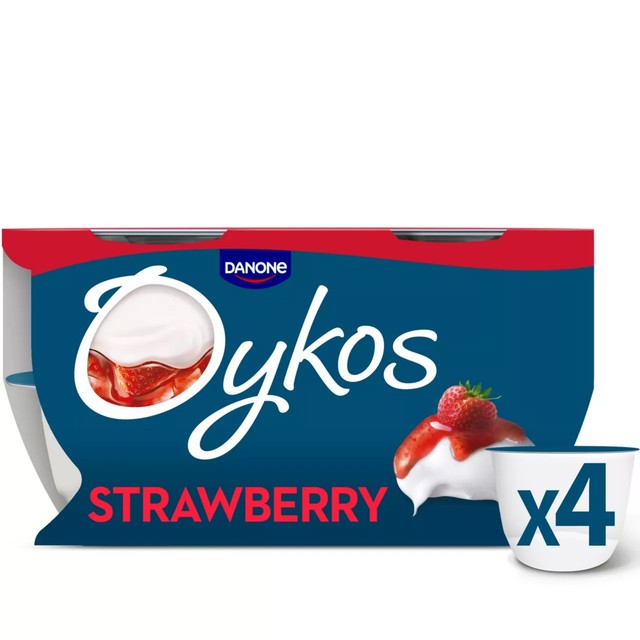 Oykos Strawberry Greek Yoghurt Dessert 4x110g, imported from the UK