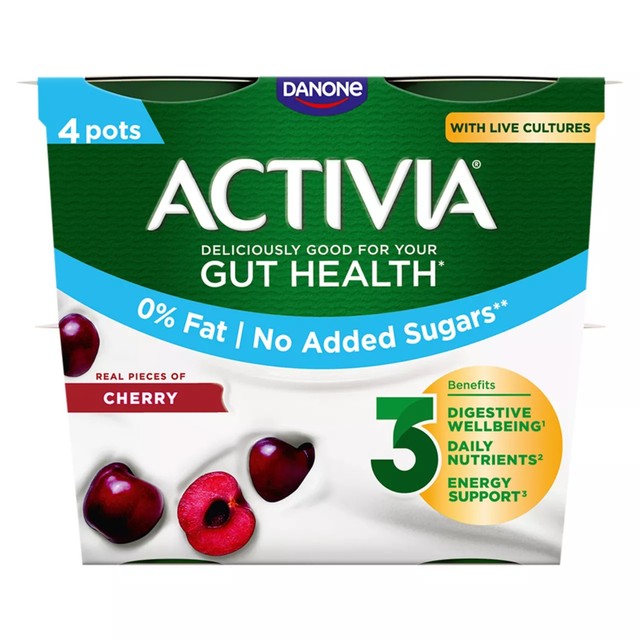 Activia cherry fat free no added sugar yogurt 4 x 115g - British product