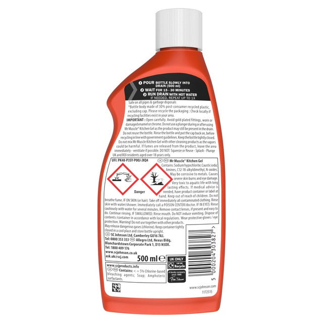 Mr Muscle kitchen drain gel 500ml, imported from the UK