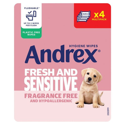 Andrex Fresh and Sensitive Hygiene Wipes Fragrance Free Toilet Wipes 120 Pack