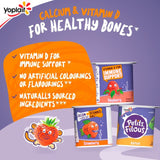 Petits Filous strawberry apricot yoghurt pots 6x47g, imported from the UK
