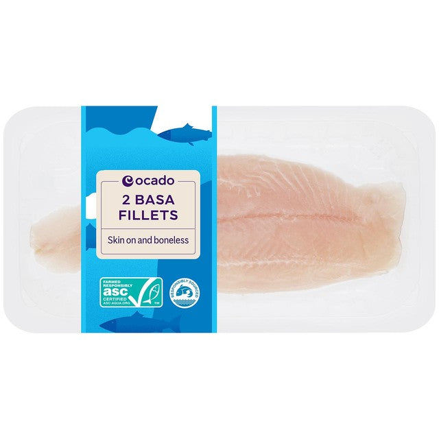 Ocado basa fillets skinless and boneless 250g, imported from the UK