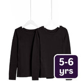 M&S Heatgen Thermal Tops Unisex Black Long Sleeve for Kids 5-6 Years 2pk