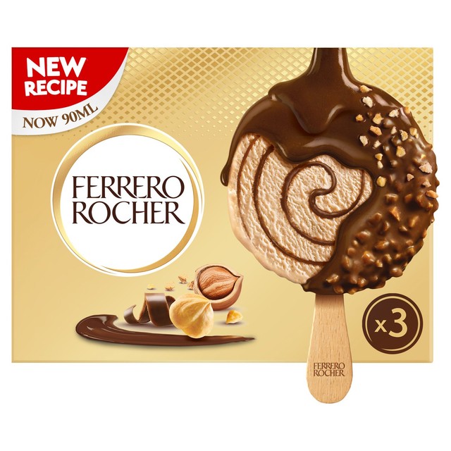 Ferrero Rocher hazelnut ice cream sticks 3 x 70ml - British product