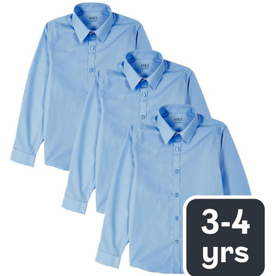 M&S Boys Slim Fit Easy to Iron School Shirts 3-4 Years Blue