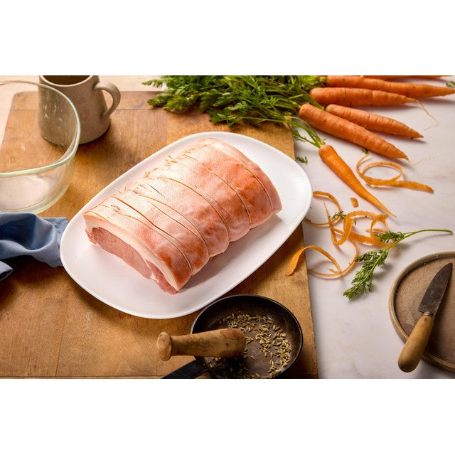 Packington half bone in pork loin joint 1.08kg, imported from the UK