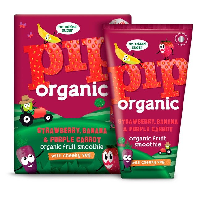 Pip Organic kids smoothie with strawberry, banana, and purple carrot 4 x 180ml, imported from the UK
