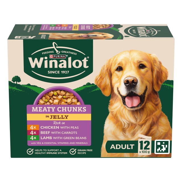 Winalot wet dog food meaty chunks mixed in jelly 12 x 100g (British brand)