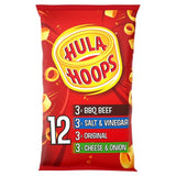 Hula Hoops Variety Multipack Potato Rings BBQ Beef Salt Vinegar Original Cheese Onion 12 Pack
