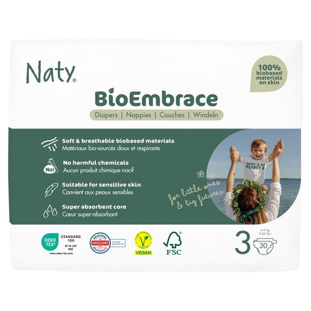 Naty BioEmbrace nappies Size 3 (4-9kg), imported from the UK