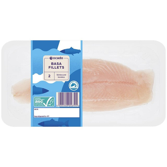 Ocado basa fillets skinless and boneless 250g, imported from the UK