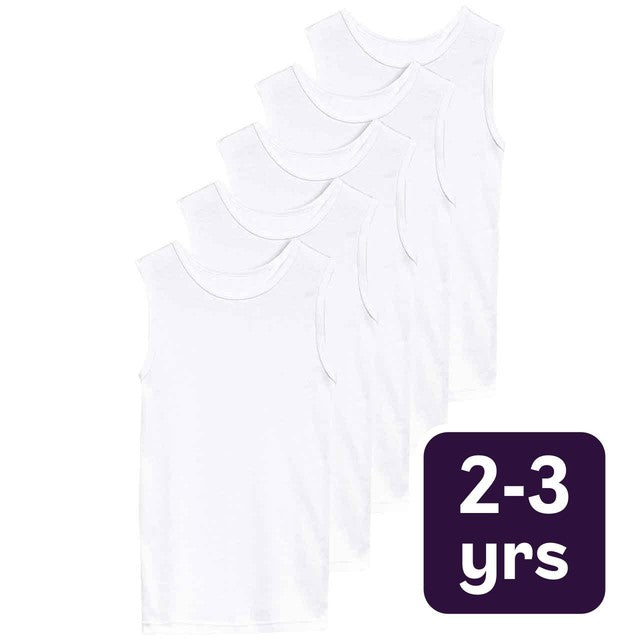 M&S cotton vests white for ages 2-3 years 5-pack, imported from the UK