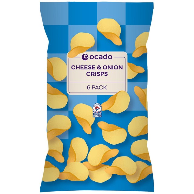 Ocado Cheese and Onion crisps 150g, imported from the UK