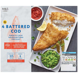 M&S battered cod fillets frozen 500g, imported from the UK