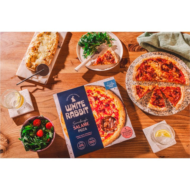 White Rabbit gluten free sourdough salame pizza 410g (British brand)