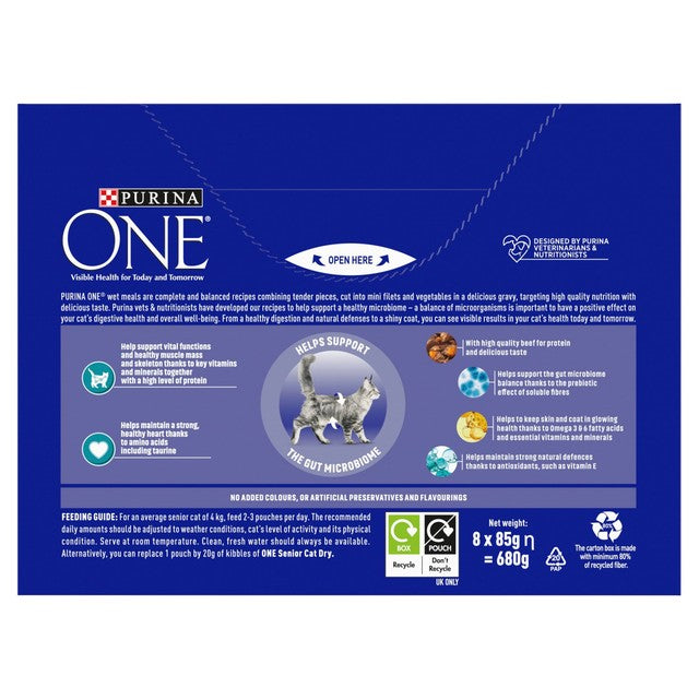 Purina One Senior cat food 8x85g, imported from the UK