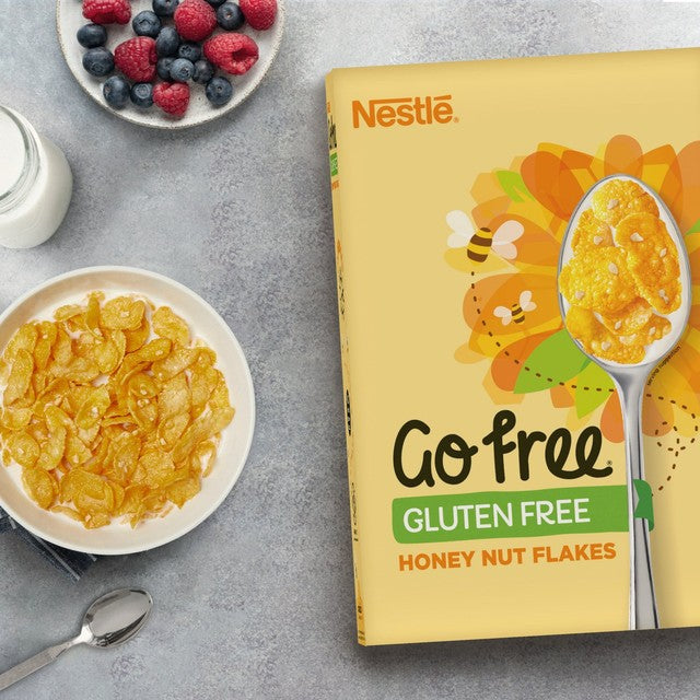 Nestle GoFree Gluten Free Honeynut Flakes breakfast cereal 350g, UK version