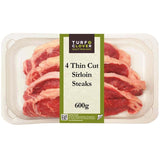 Turf & Clover thin cut sirloin steaks 4 pack 600g (British brand)