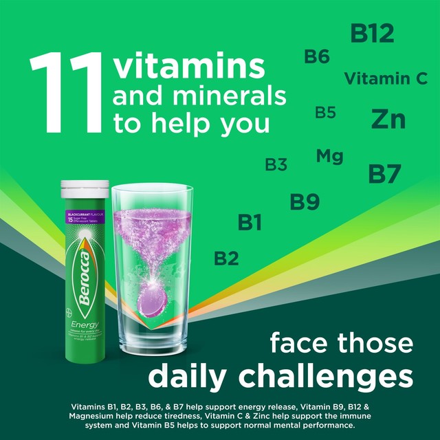 Berocca Blackcurrant Energy Vitamin Effervescent Tablets 15 Pack - British product