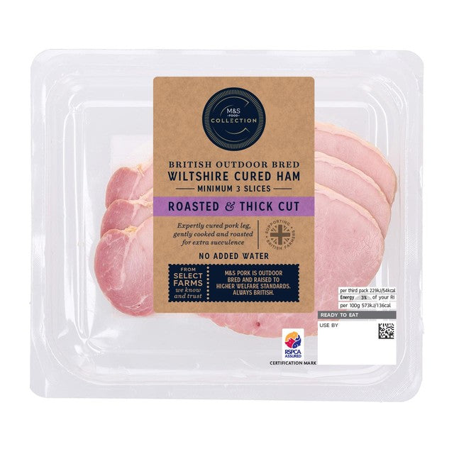 M&S Wiltshire Cured Thick Cut Roast Ham 120g, imported from the UK