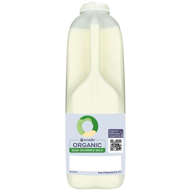 Ocado organic semi skimmed milk 2 pints, imported from the UK