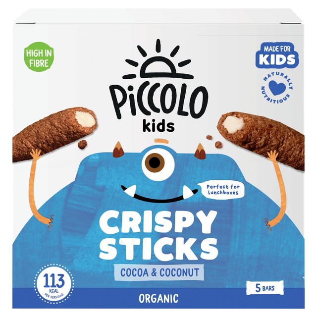Piccolo cocoa coconut crispy sticks 5 x 25g pack, imported from the UK