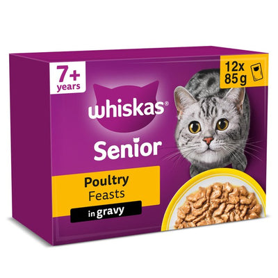 Whiskas 7+ Senior Wet Cat Food Pouches Poultry Feasts in Gravy 12 x 85g