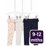 M&S Heart Cotton Leggings Navy/Pink Baby Leggings 9-12 Months
