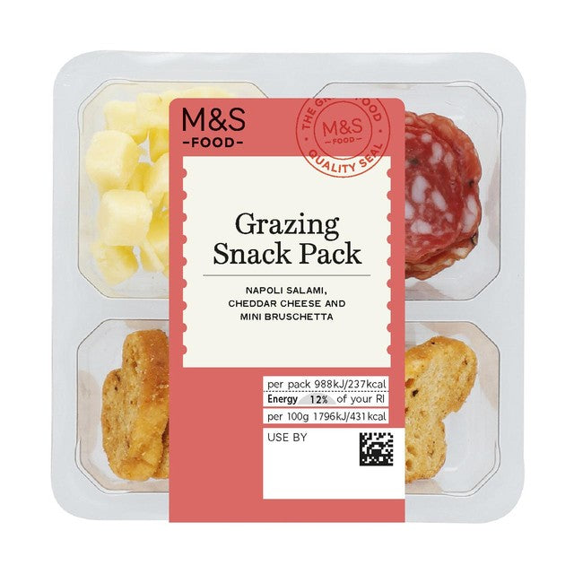 M&S grazing snack pack with cheese and salami 55g, imported from the UK