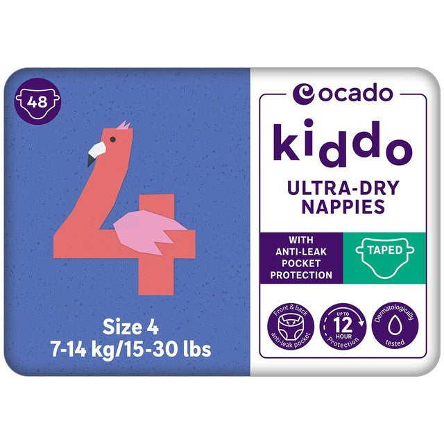 Ocado Kiddo Ultra-Dry Nappies Size 4 7-14kg, imported from the UK