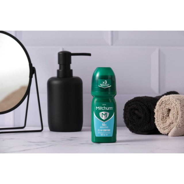 Mitchum Men Clean Control Roll-On Deodorant 100ml, imported from the UK
