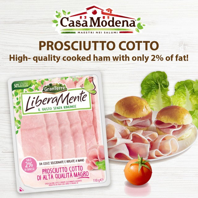 Casa Modena prosciutto cotto reduced fat 2% 110g, UK version