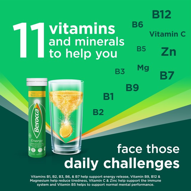 Berocca Mango Energy vitamin effervescent tablets 15 tablets - British product