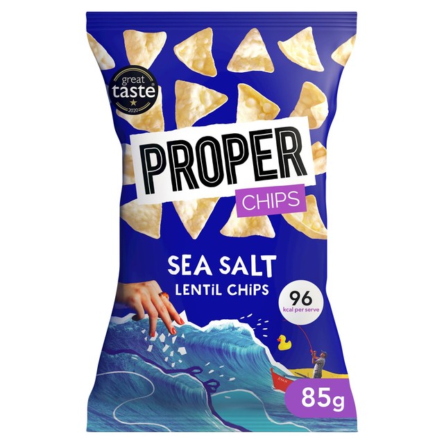 Properchips sea salt lentil chips 85g, imported from the UK