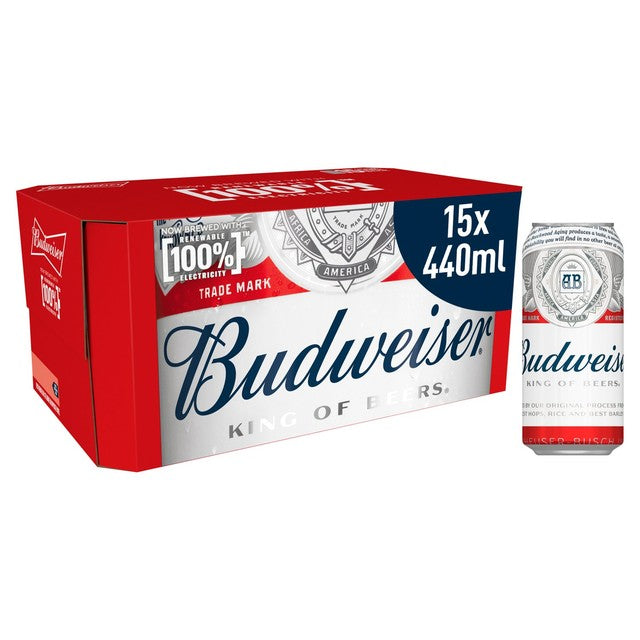 Budweiser lager beer 15 x 440ml cans - British product