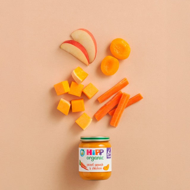 HiPP Organic sweet squash and chicken baby food jar 125g, UK version