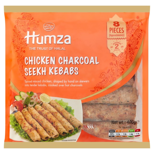 Humza Chicken Charcoal Seekh Kebabs 400g, UK version