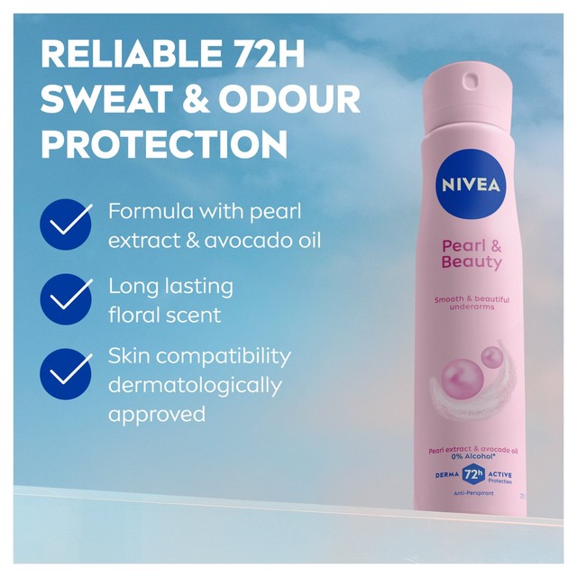 Nivea Pearl & Beauty anti-perspirant deodorant spray 250ml, imported from the UK