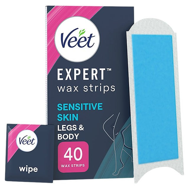 Veet sensitive wax strips for legs and body 40 strips (British brand)