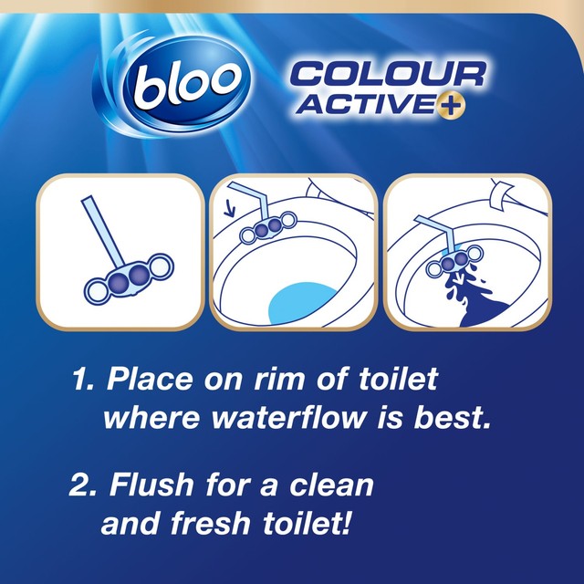 Bloo Colour Active+ Bleach toilet rim blocks 2 x 50g - British product