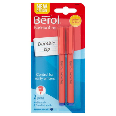 Berol Handwriting Pens Blue Ink Washable Ballpoint Pens 2 Pack