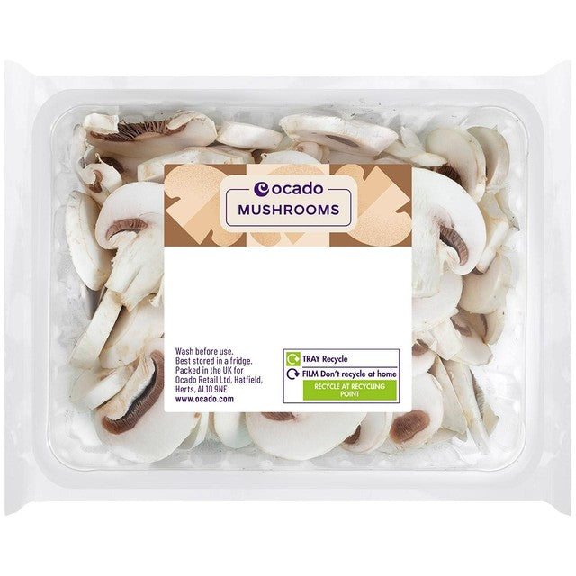Ocado sliced mushrooms 250g white or chestnut variety, UK version