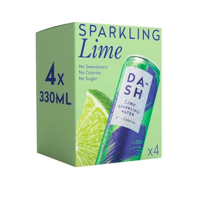 DASH Lime Infused Sparkling Water 4 x 330ml cans - British product