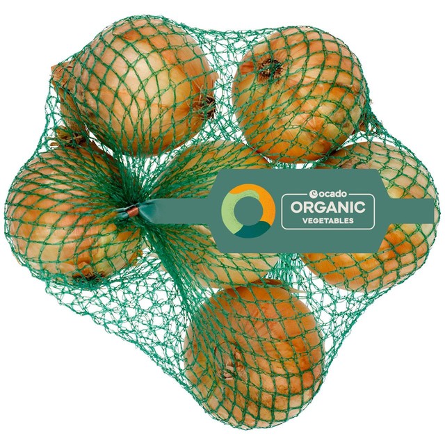 Ocado organic brown onions 750g, imported from the UK
