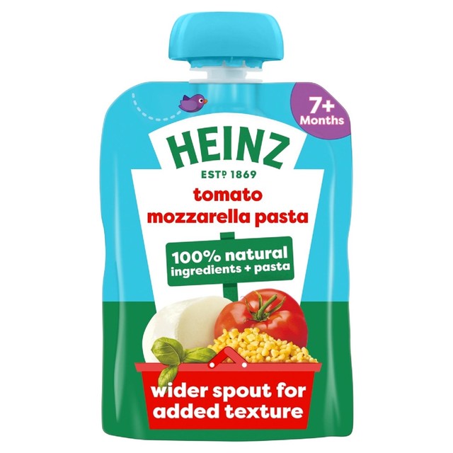 Heinz tomato mozzarella pasta shapes baby food pouch 130g, UK version