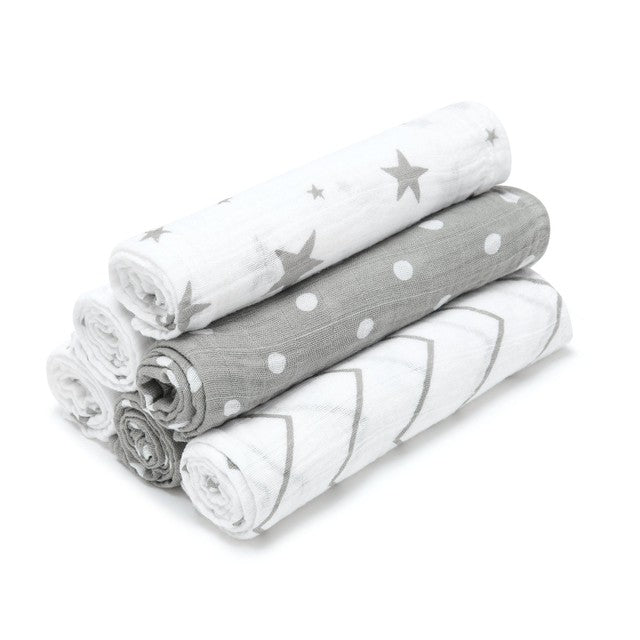 Bloomsbury Mill organic muslin squares grey white 6 pack - British product